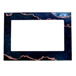 Abstract Midnight Blue Agate Glitter Pattern Magnetic Frame