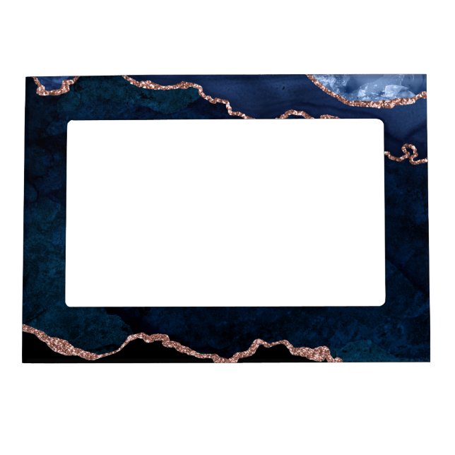 Abstract Midnight Blue Agate Glitter Pattern Magnetic Frame (Front)