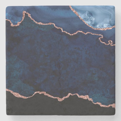 Abstract Midnight Blue Agate Glitter Pattern Stone Coaster