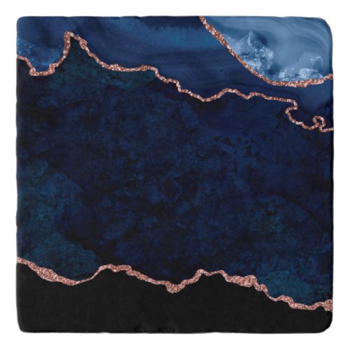 Abstract Midnight Blue Agate Glitter Pattern Trivet