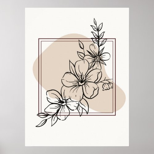 Abstract Minimal Boho Style Floral Flowers Poster
