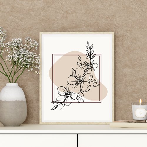 Abstract Minimal Boho Style Floral Flowers Poster