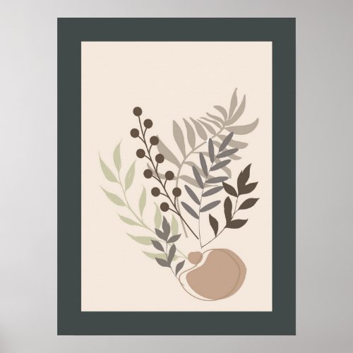 Abstract Minimal Boho Style Foliage Leaf Botanical Poster