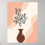 Abstract Minimal Boho Style Vase Flowers Line Art Poster
