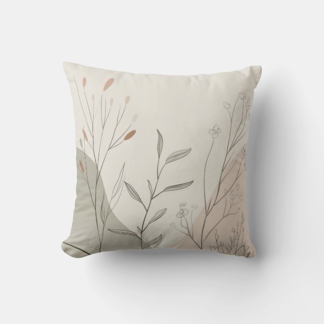 Abstract Minimal Botanical Line Art Throw Pillow (Front)