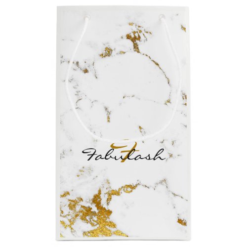 Abstract Minimal Elegan White Gold Marble Monogram Small Gift Bag