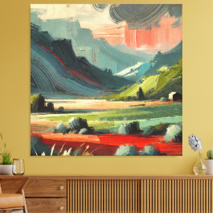 Abstract Minimal Landscape  Storm Brush Stroke Art Canvas Print