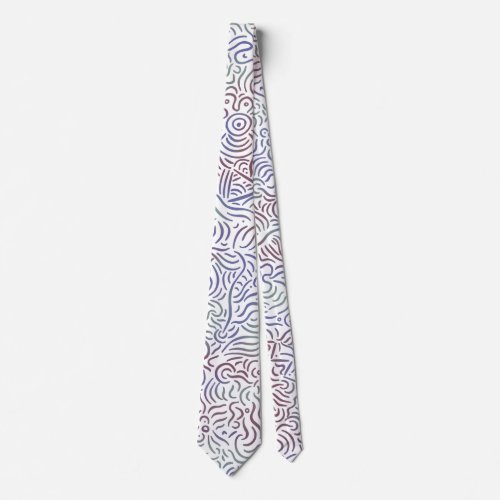 Abstract Minimal Line Art Coral Red Green Purple Neck Tie