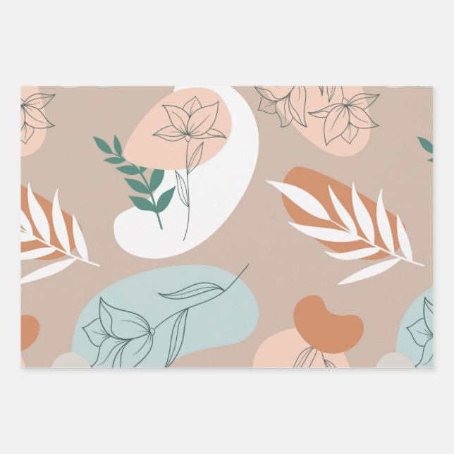 Abstract minimal pastel line art wrapping paper sheets (Front)