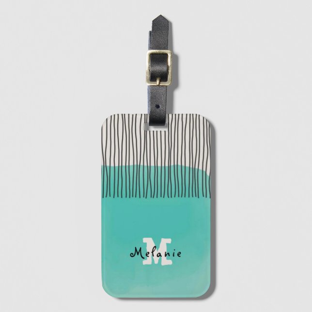 Abstract minimal style sketched trendy Monogram  Luggage Tag (Front Vertical)