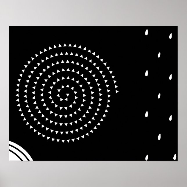 Abstract Minimal White Spiral, Raindrops, Circles Poster (Front)