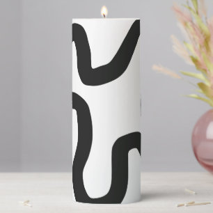 Abstract Minimalist Black And White Lines Modern Pillar Candle