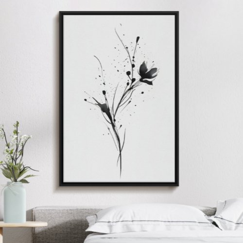 Abstract minimalist black ink flower illustration poster