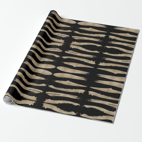 abstract minimalist chic black gold brush stroke wrapping paper