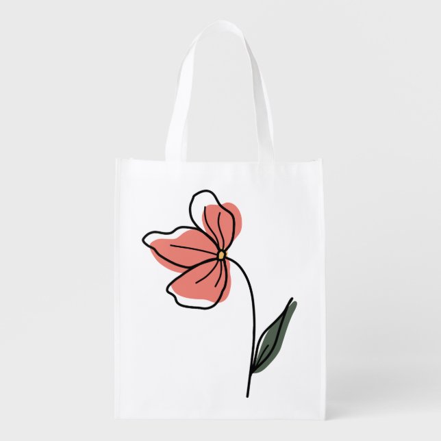 Abstract Minimalist Flowers Reusable Grocery Bag (Front)