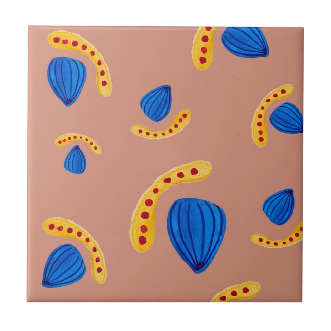 Abstract Minimalist Garden in Earth Tones Ceramic Tile (Front)