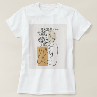 Abstract Minimalist Line Art Woman Floral Boho T-S T-Shirt