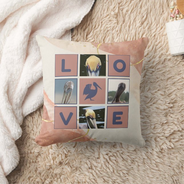 Abstract Minimalist Love Pelican Photo  Throw Pillow (Blanket)