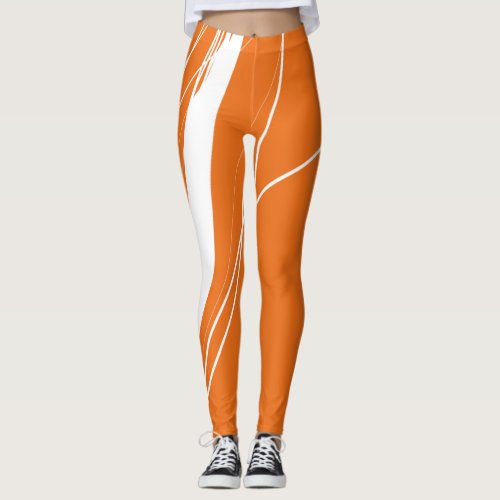 Abstract Minimalist Orange_White Leggings