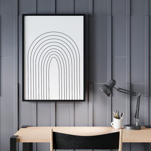 Abstract Minimalist Rainbow Black White Lines Poster