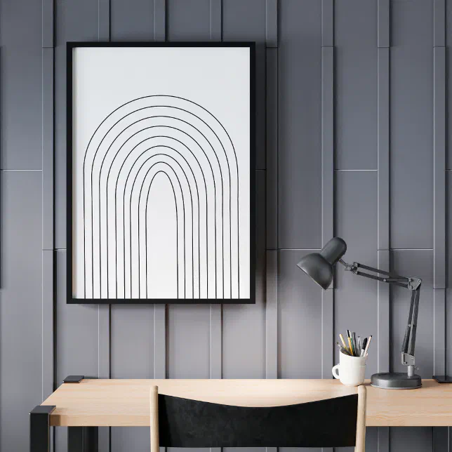 Abstract Minimalist Rainbow Black White Lines Poster
