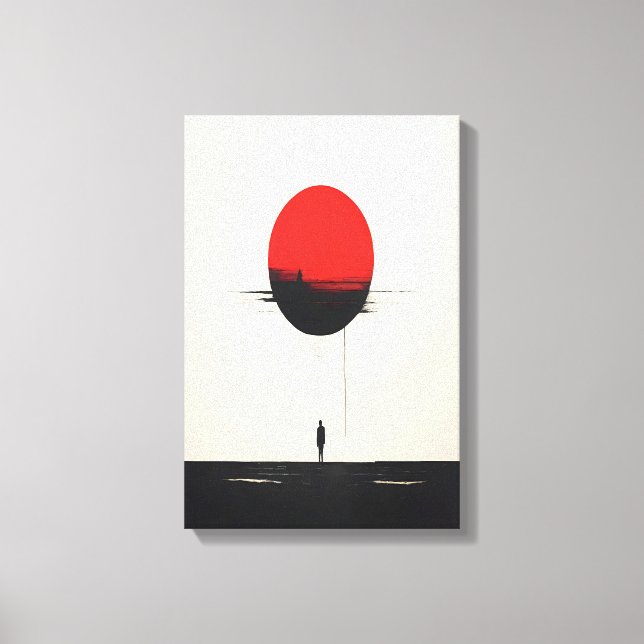 Abstract Minimalist Red Sun and Solitude Art Canvas Print (Front)