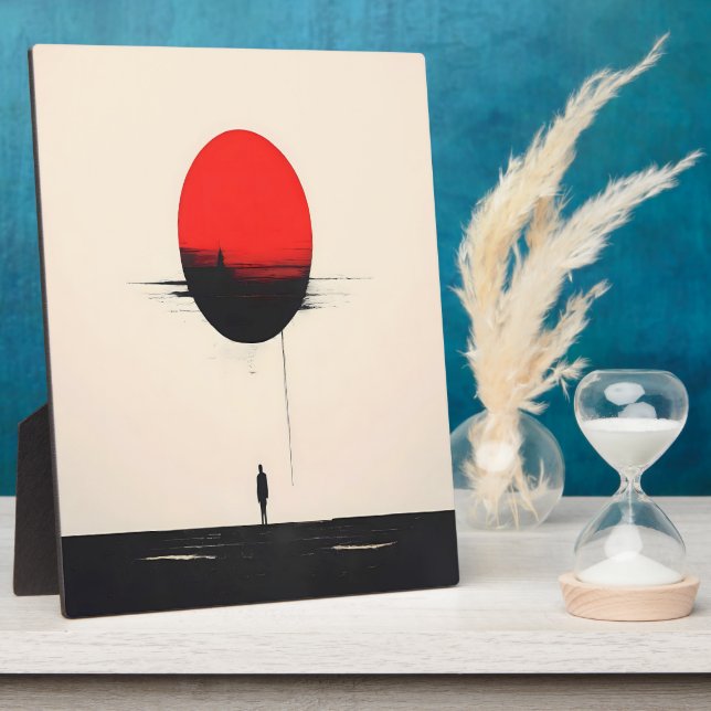 Abstract Minimalist Red Sun and Solitude Art Plaque (Side)