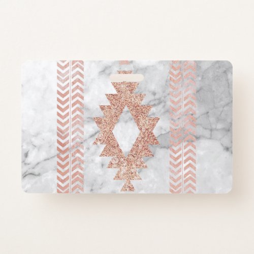 abstract minimalist rose gold aztec white marble badge