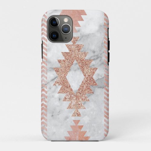 abstract minimalist rose gold aztec white marble iPhone 11 pro case