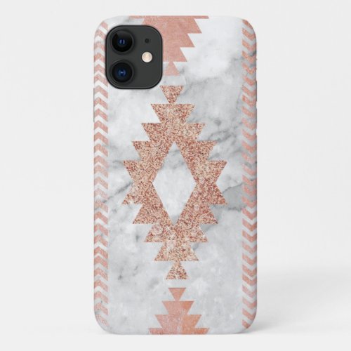 abstract minimalist rose gold aztec white marble iPhone 11 case