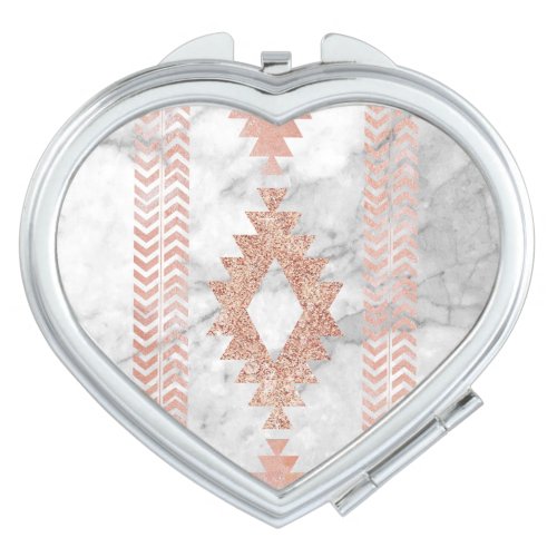 abstract minimalist rose gold aztec white marble compact mirror