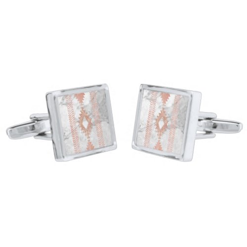 abstract minimalist rose gold aztec white marble cufflinks