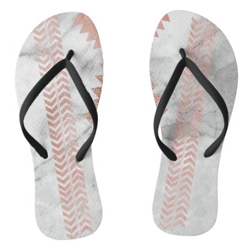 abstract minimalist rose gold aztec white marble flip flops