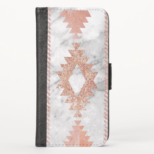 abstract minimalist rose gold aztec white marble iPhone x wallet case