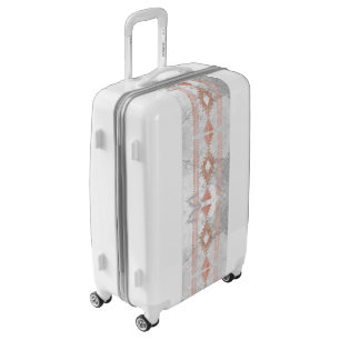 abstract minimalist rose gold aztec white marble luggage