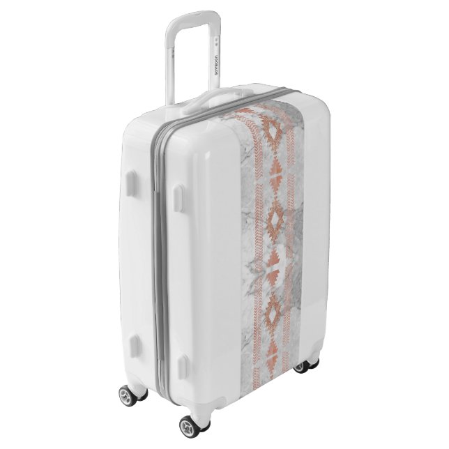 abstract minimalist rose gold aztec white marble luggage (Rotated Left)