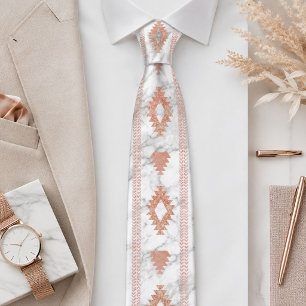 abstract minimalist rose gold aztec white marble neck tie