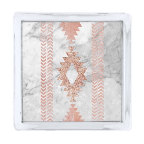 abstract minimalist rose gold aztec white marble silver finish lapel pin