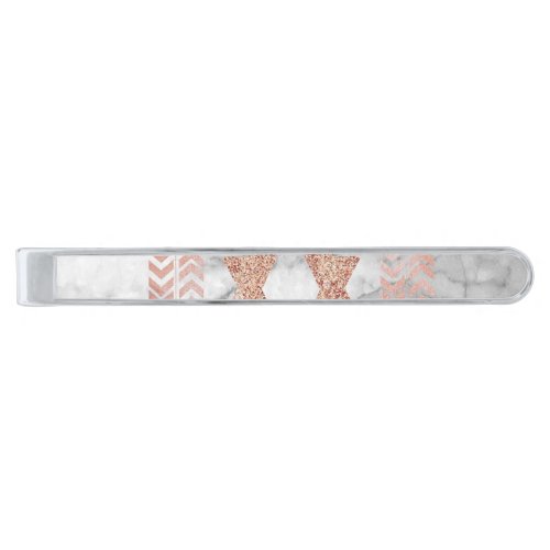 abstract minimalist rose gold aztec white marble silver finish tie bar