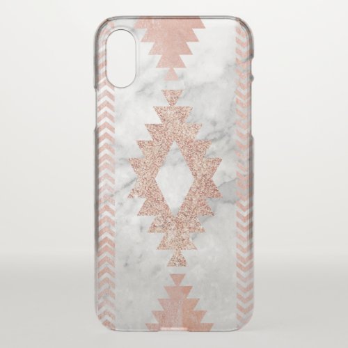 abstract minimalist rose gold aztec white marble iPhone XS case