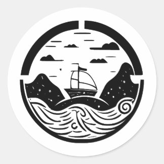 Abstract Minimalist Sea Silhouette Classic Round Sticker
