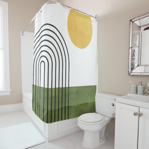 Abstract Minimalist Sun Rainbow Mid Century Modern Shower Curtain