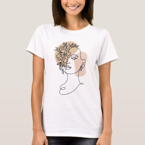 Abstract minimalist woman face line art Floral T_Shirt