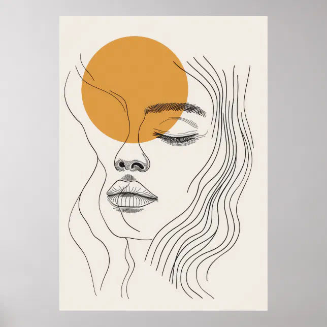 Abstract minimalist woman face line art poster | Zazzle
