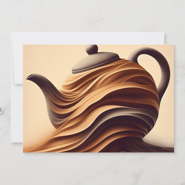 Abstract Minimalist Zen Flowing Teapot Holiday Card (Front)