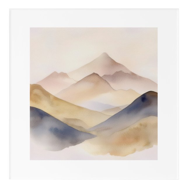 Abstract minimalistic watercolor beige mountains acrylic print (Front)