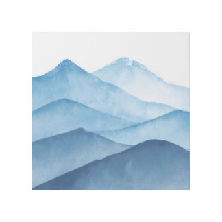 Abstract minimalistic watercolor blue mountains gallery wrap