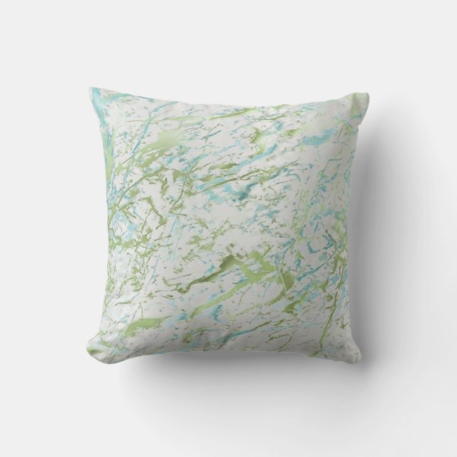 Abstract Mint Green Blue Silver Gray Marble Luxury Throw Pillow (Front)