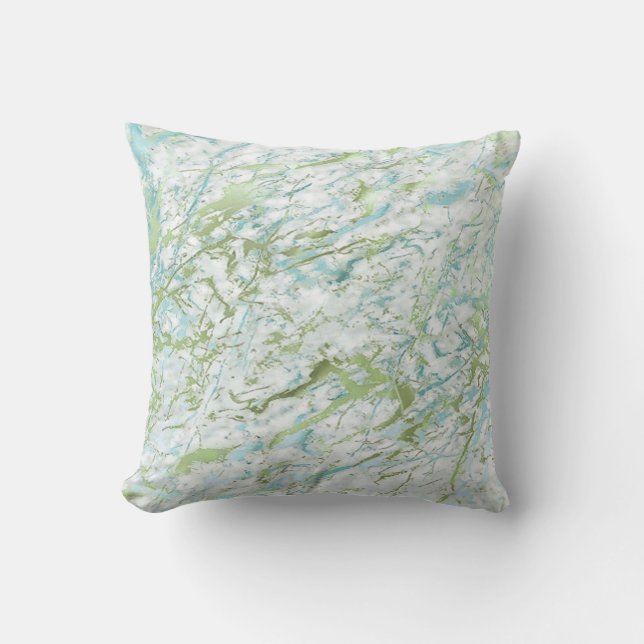 Abstract Mint Green Blue White Marble Luxury Throw Pillow (Front)