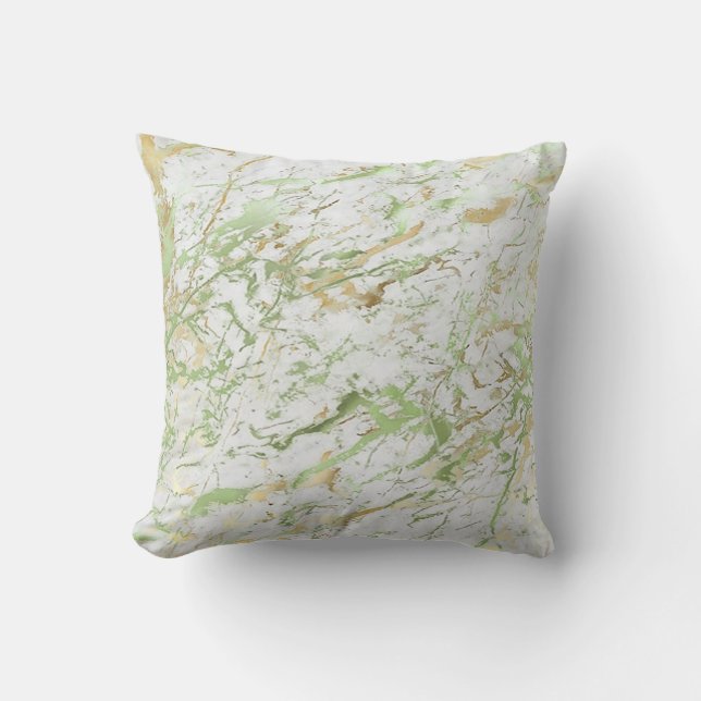 Abstract Mint Green Gold White Marble Luxury Throw Pillow (Front)